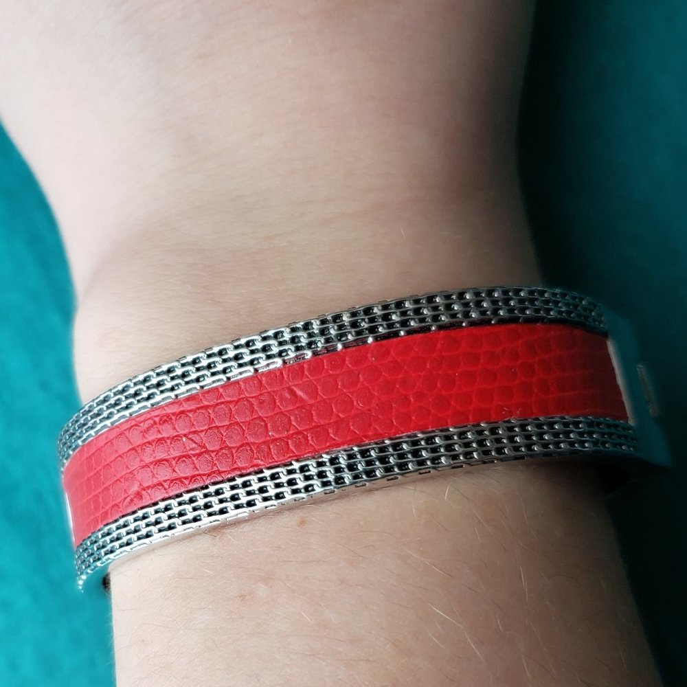 2/15$ Red faux leather bracelet silver tone